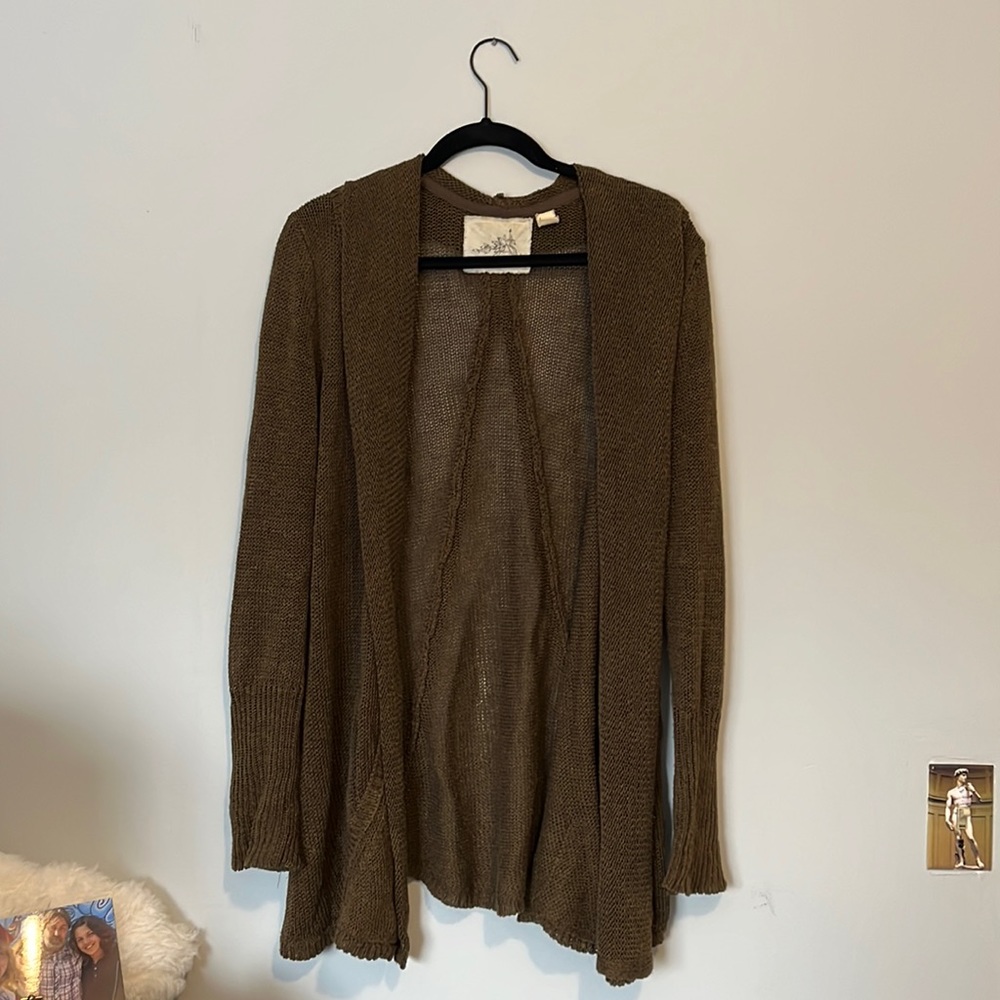 Olive Green Knit Anthropologie Cardigan.